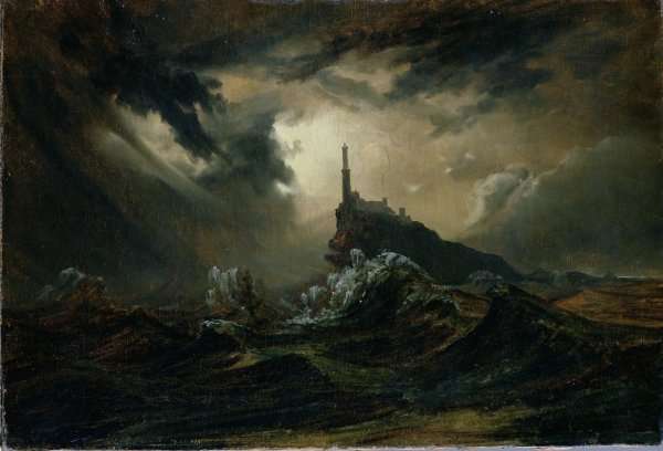 Stormy sea with Lighthouse by Karl Blechen