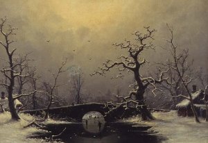 Skaters in a frozen winter landscape