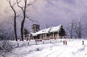 Winter Scene with Figures on a Path near a Church