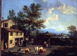 A Farmyard with Peasants and Animals