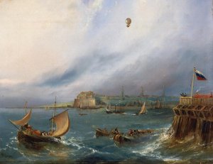 The First Balloon Crossing of the English Channel, 7th January 1785, c.1840