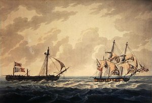 His Majesty's Sloop, Bonne Citoyenne, taking the French frigate, La Furieuse, in tow after the action of 6th July 1809, engraved by R & D Havell, published by Robert Cribb in 1810