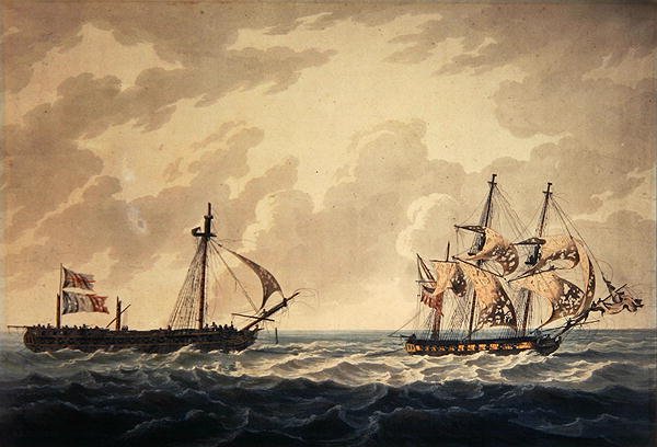 His Majesty's Sloop, Bonne Citoyenne, taking the French frigate, La Furieuse, in tow after the action of 6th July 1809, engraved by R & D Havell, published by Robert Cribb in 1810