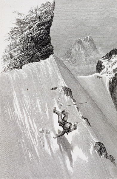 In Attempting to Pass the Corner I Slipped and Fell from The Ascent of the Matterhorn by Edward Whymper, published 1860s-80s