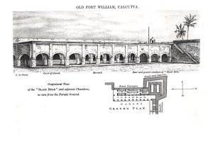 Old Fort William, Calcutta, with a Conjectural View of the 'Black Hole' and Adjacent Chambers as seen from the Parade Ground