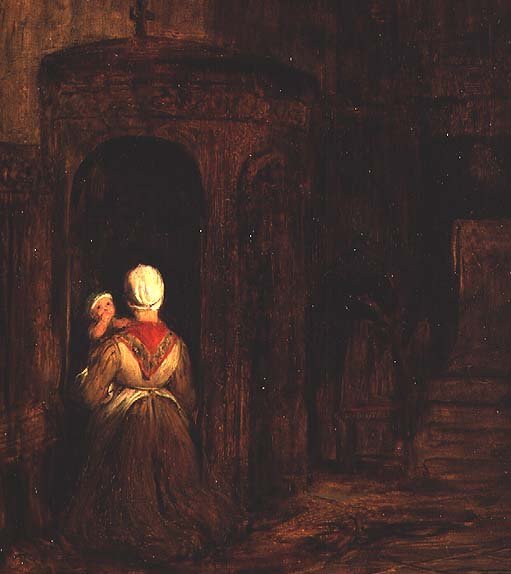 Woman with a Baby Kneeling at a Confessional