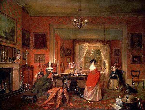 Three ladies in a drawing room interior