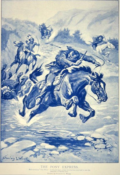 Pony Express pursued by Indians