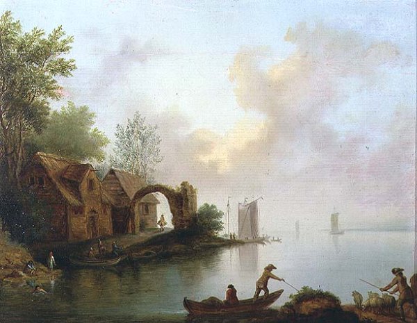 Wooded River Landscape with Boatmen