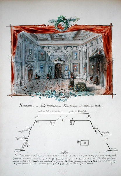 Set design and stage directions for an 1877 production of Hernani by Victor Hugo (1802-85), 1879