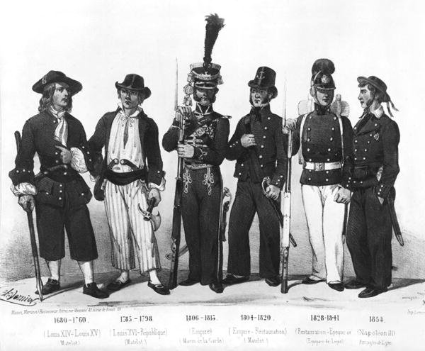 Costumes of French marines from 1680 to 1854