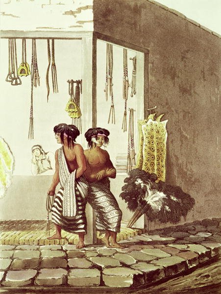 Pampa Indians at a Store in the Indian Market of Buenos Aires, from 'Picturesque Illustrations of Buenos Aires and Montevideo, engraved by J. Bluck fl.1791-1819 1820