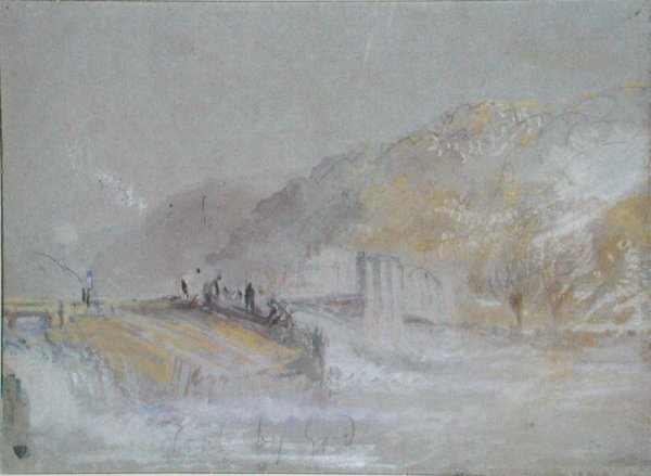 Foul by God River Landscape with Anglers Fishing from a Weir, c.1830