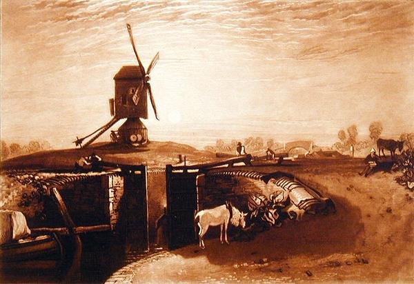 Windmill and Lock, engraved by William Say 1768-1834