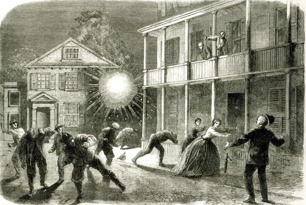 The Federals shelling the City of Charleston Shell bursting in the streets in 1863