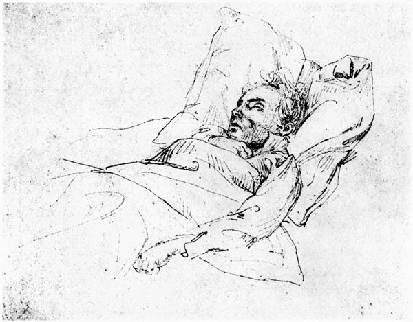 Ludwig van Beethoven 1770-1827 on his deathbed, 28th March 1827