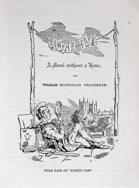 Title page to Vanity Fair, a Novel Without a Hero, with a self portrait of the artist and author, pub. 1848