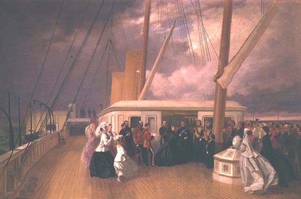 Queen Victoria investing the Sultan with the Order of the Garter on board the Royal Yacht 17th July 1867