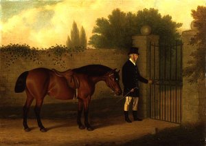 A Gentleman Leading A Welsh Cob By a Garden Gate, 1875