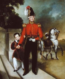 General Sir James Dennis 1778-1855 with his son, a syce leading away his charger 1843