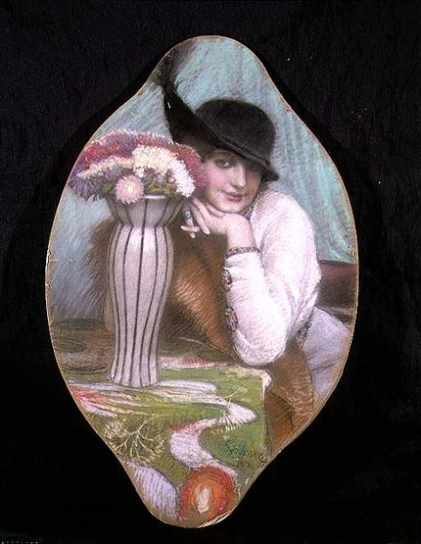 Portrait of a Girl by a Vase of Flowers