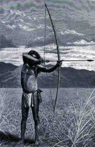 A Veddah of Ceylon shooting with the bow, from The History of Mankind, Vol.III, by Prof. Friedrich Ratzel, 1898