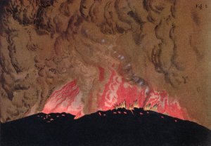 The eruption of the Santorini volcano, illustration from Etudes sur les Volcans by the artist, engraved by Druck and Arnold, 1881