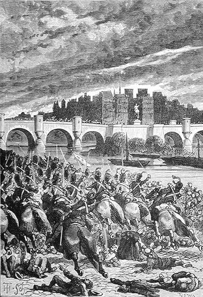 The Massacre at the Pont Neuf, engraved by Stephane Pannemaker 1847-1930, from The History of France, by Emile de Bonnechose, published by Ward, Lock and Co, London