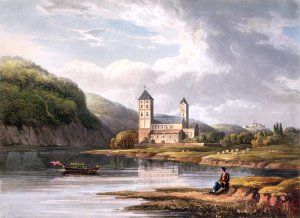 The Church of Johannes at the influx of the Lahn, engraved by T. Sutherland, from A Picturesque Tour along the Rhine, from Mentz to Cologne, published by R. Ackermann, London, 1819