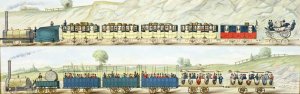 Travelling on the Liverpool and Manchester Railway, engraved by S.G. Hughes, c.1831