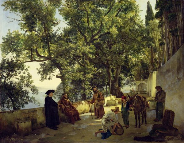 Verandah beside the Sea Shore, Cappucin Monks in the Suburbs of Sorrento, 1827