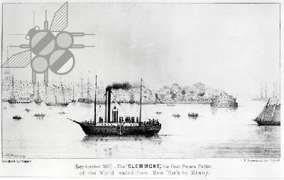 The Clermont, the first Steam Packet, sailing from New York to Albany in September 1807, engraved by L.N. Rosenthal