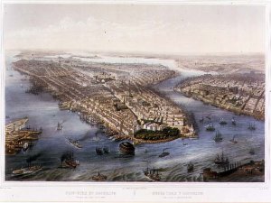 Aerial View of New York and Brooklyn, engraved by T.H Muller, pub. by L. Turgis, Paris, 1855