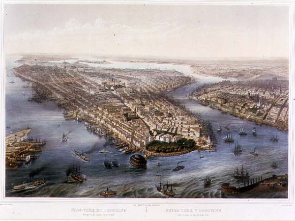 Aerial View of New York and Brooklyn, engraved by T.H Muller, pub. by L. Turgis, Paris, 1855