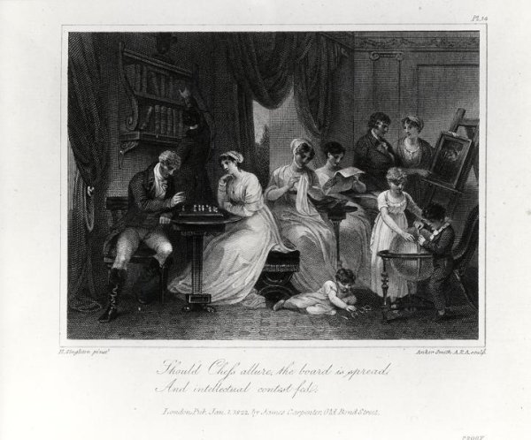 Drawing Room Scene, from The Social Day by Peter Coxe, engraved by Anker Smith 1759-1819, published 1822