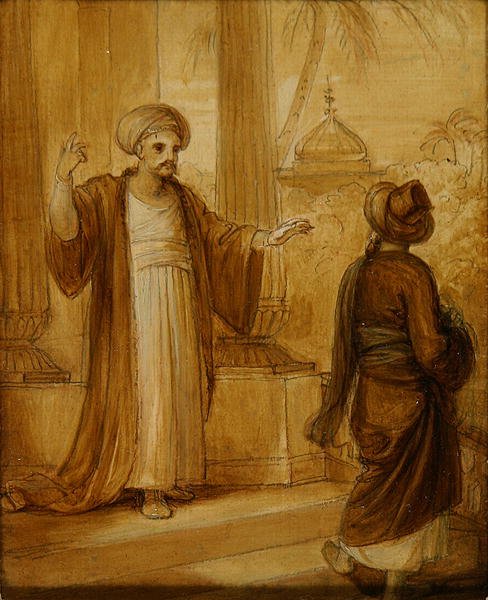 Two male figures standing, illustration from an Eastern Romance, possibly The Arabian Nights