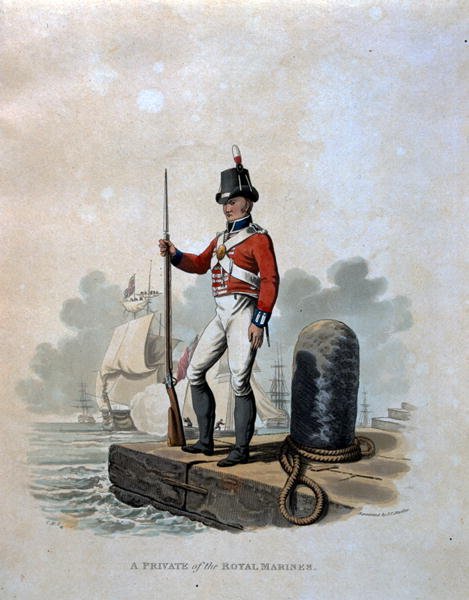 A Private of the Royal Marines, from Costumes of the Army of the British Empire, according to the last regulations 1812, engraved by J.C. Stadler, published by Colnaghi and Co. 1812-15