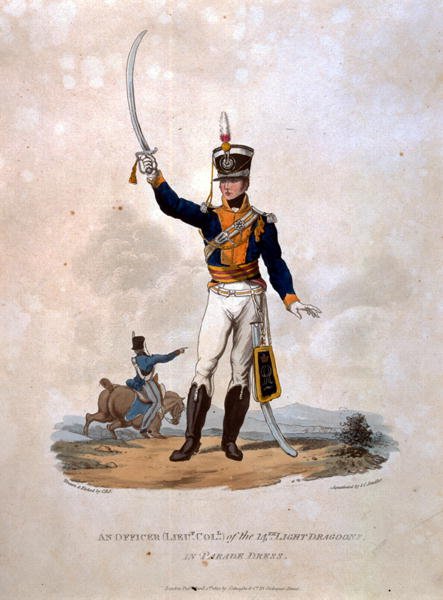 An Officer of the 14th Light Dragoons in Parade Dress, from Costumes of the Army of the British Empire, according to the last regulations 1812, engraved by J.C. Stadler, published by Colnaghi and Co. 1812-15