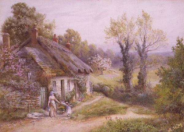 A Mother and Child in a Cottage Garden