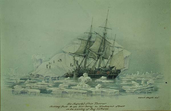 Incidents on a Trading Journey- HMS Terror Making Fast to an Iceberg in Hudsons Strait, August 18th 1836