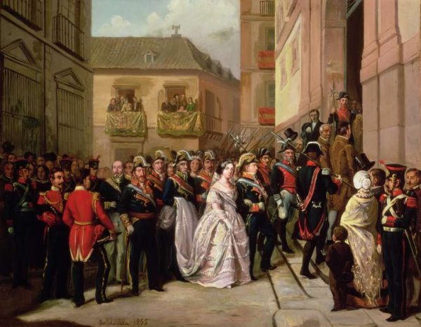 Isabella II of Spain 1830-1904 and her husband Francisco de Assisi visiting the Church of Santa Maria