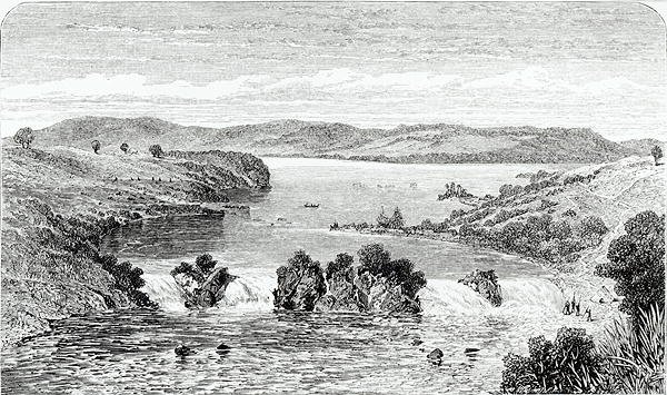 The Ripon Falls - the Nile flowing out of Victoria Nyanza, from Journal of the Discovery of the Source of the Nile by Speke, published 1863