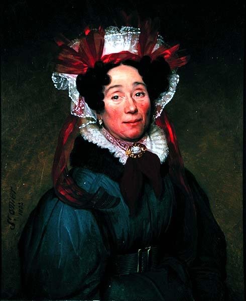 Portrait of a lady with a red and white bonnet, 1833