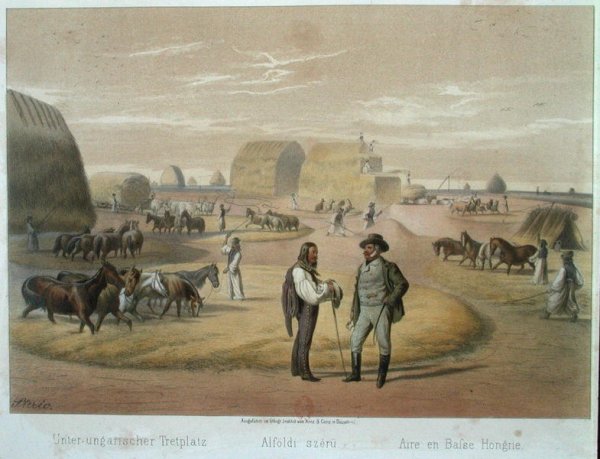 Threshing Wheat in Hungary, from a book by Baron Pronay, Budapest, 1855