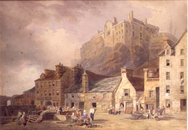 Edinburgh Castle from the Grass Market, showing the Little West Port, c.1820