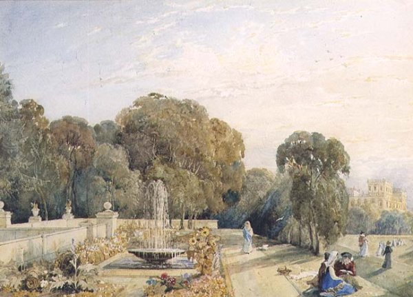 View of the gardens at Chatsworth, Derbyshire, c.1820