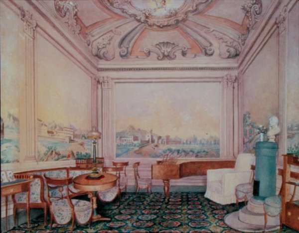 Interior of the reception room in a manor house, 1840-50s