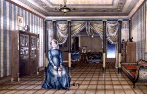 A Spinster in a Neo-Classical Sitting Room Interior, c.1835