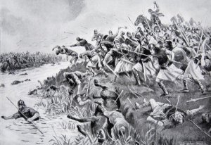 The Battle of Ellandun, 825 AD, illustration from Hutchinsons Story of the British Nation, c.1920