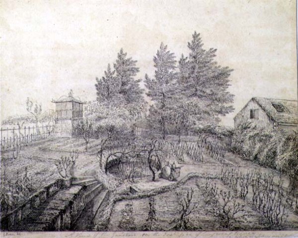 A View of Napoleon Is Gardens on the East Side of Longwood House, 1821